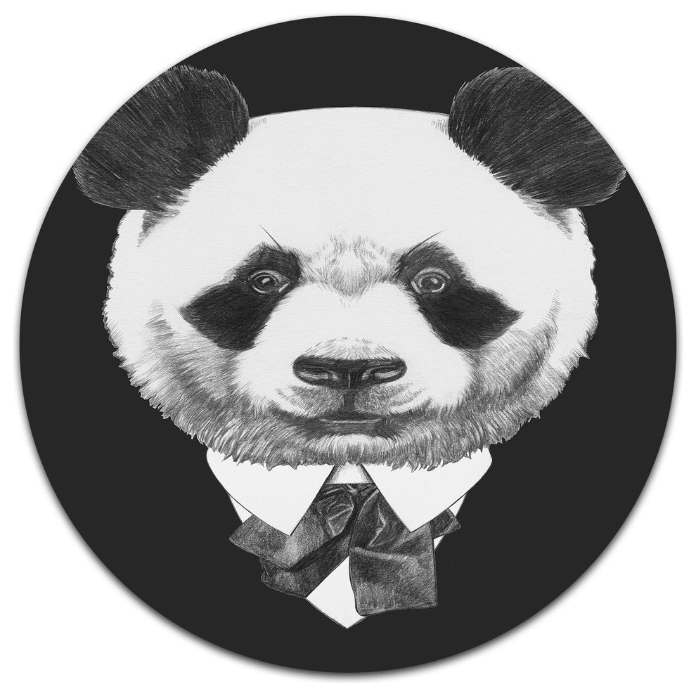 Funny Panda In Suit And Tie, Modern Animal Round Wall Art, 11"