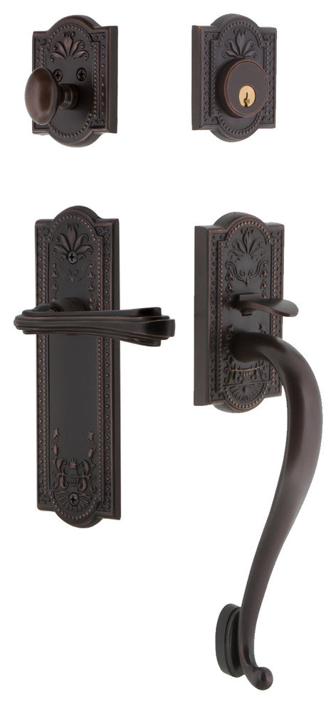 Meadows Plate S Grip Entry Set Fleur Lever, Timeless Bronze, 2-3/4", Right
