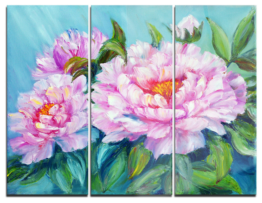 "Pink Peonies" Glossy Metal Wall Art, 3 Panels, 36"x28"