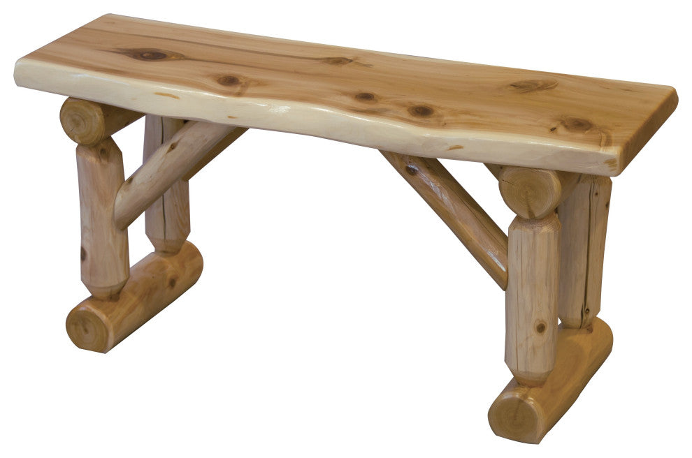 White Cedar Log Slab Dining Bench, 3.5 Foot
