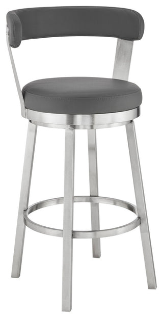 26" Chic Grey Faux Leather with Stainless Steel Finish Swivel Bar Stool