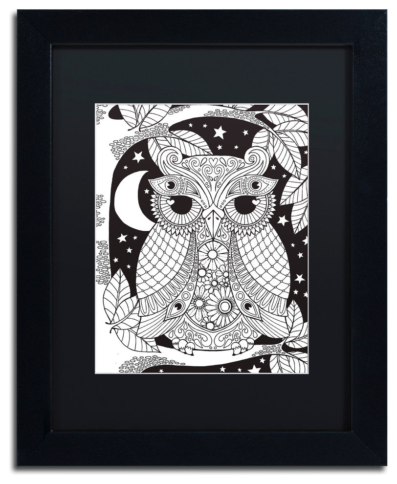 Hello Angel 'Owl on a Branch' Art, Black Frame, Black Mat, 14x11