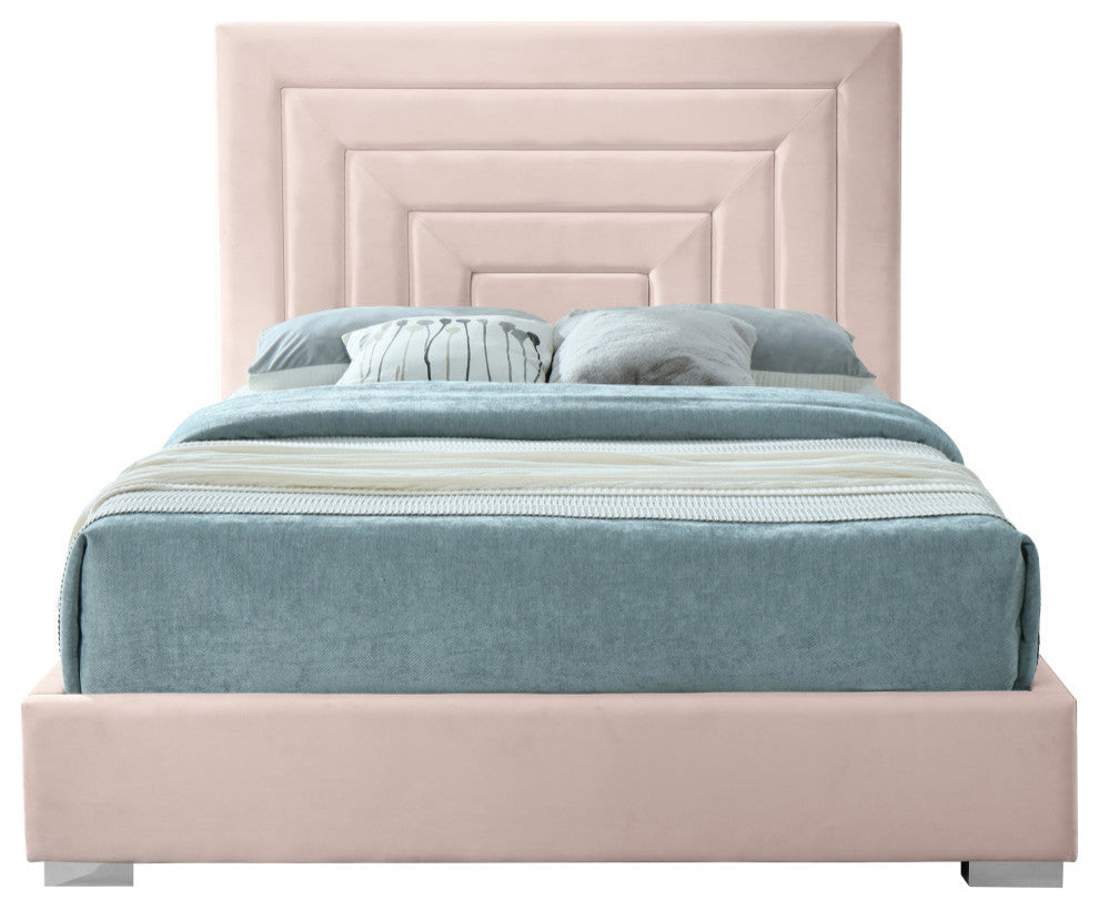 Nora Velvet Upholstered Bed, Pink, Queen