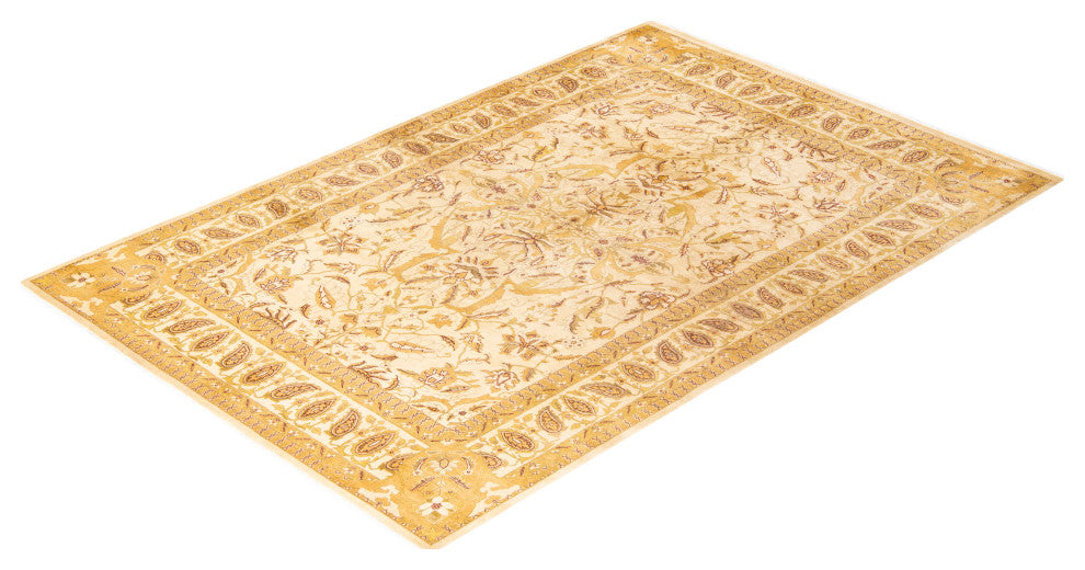 Mogul, One-of-a-Kind Hand-Knotted Area Rug, Ivory, 6' 1" x 9' 3"
