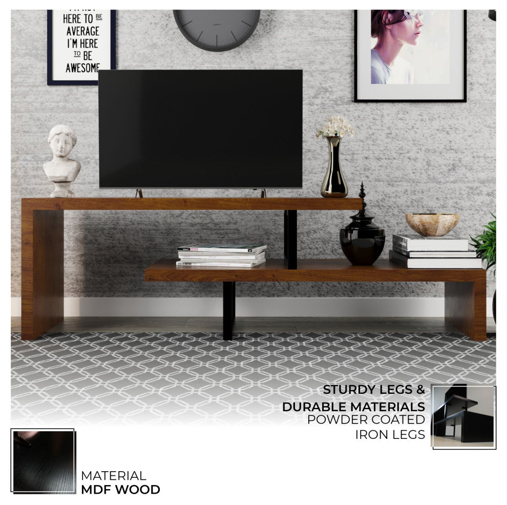 Orford Modern Open Concept Minimalist TV Stand with Iron Legs, Walnut