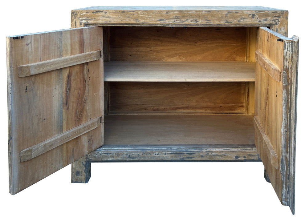 Distressed Tan White 2 Doors Credenza Sideboard Console Table Cabinet
