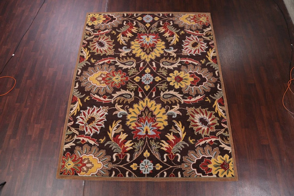 Transitional Oushak Hand Tufted Oriental Floral Area Rug, Brown, 4x6'