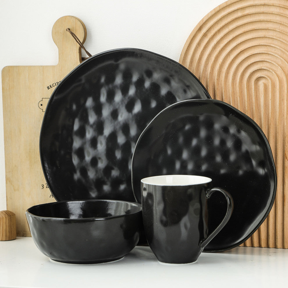 Stone Lain Ivy Porcelain 24 Piece Dinnerware Set, Black