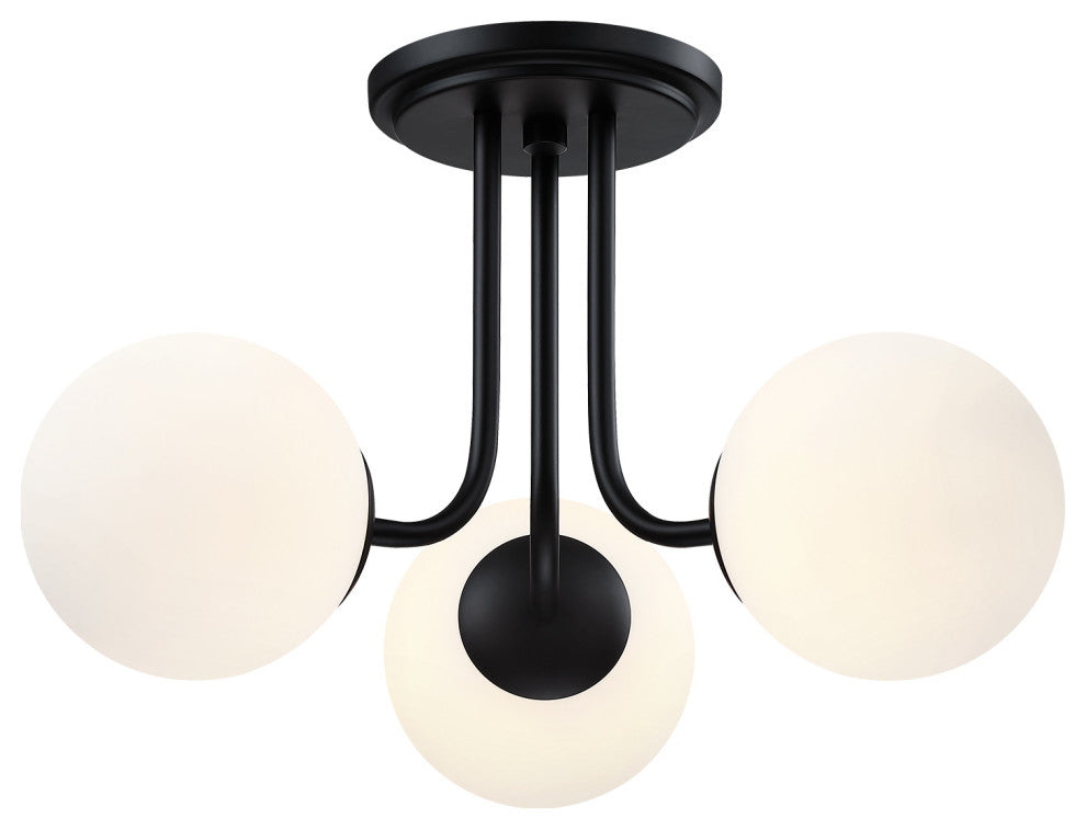 20" W 3-Light Globe Semi Flush Mount With Black Canopy