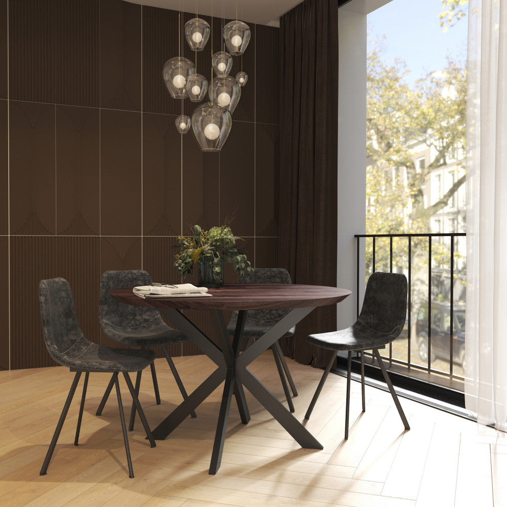 Markley Modern Leather Dining Chair With Metal Legs, Gray