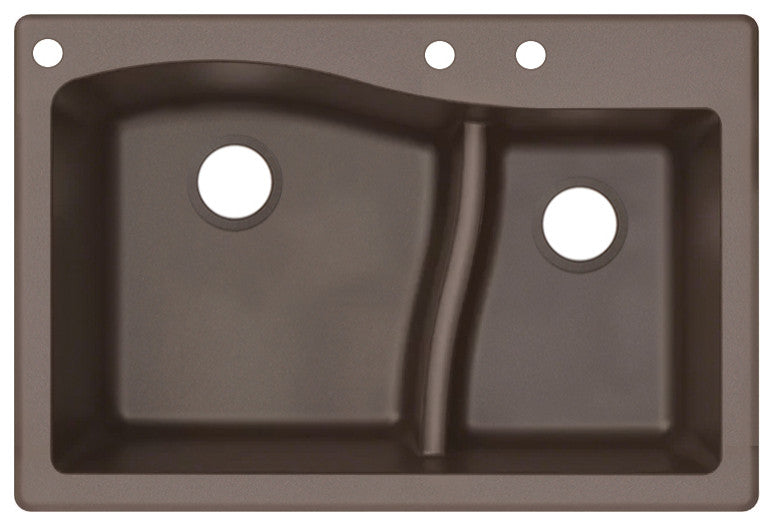 Aversa SilQ Granite 33"Drop-in Kitchen Sink with 3 BAC Faucet Holes in Espresso