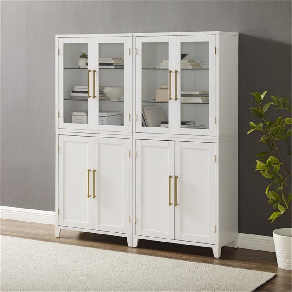 Crosley Furniture Roarke 2-Piece Glass Door Wood Pantry Storage Cabinet in White
