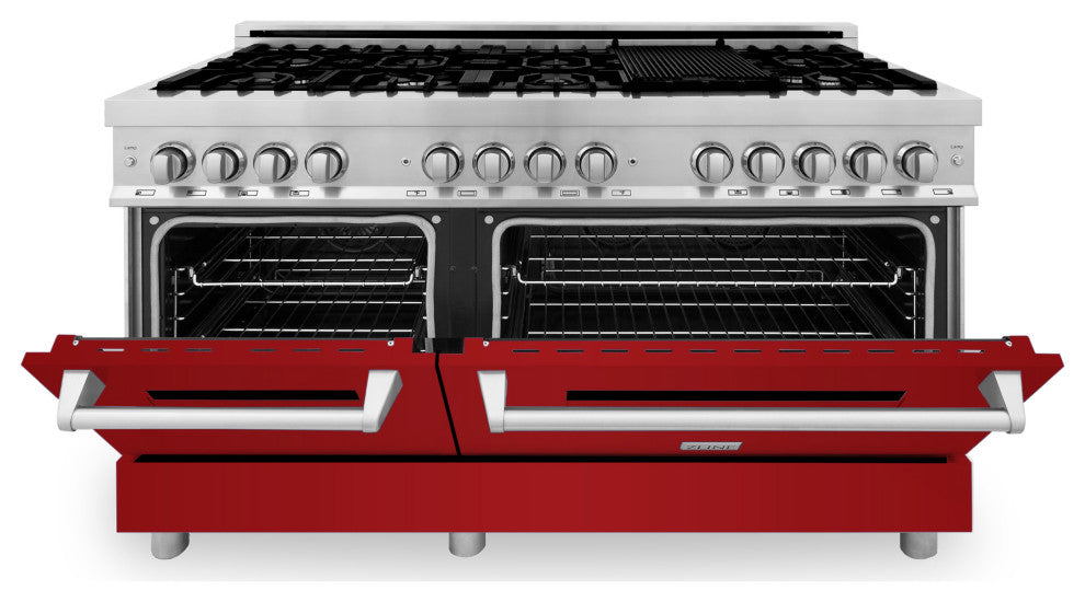 ZLINE 60" Dual Fuel Range, Stainless Steel With Red Gloss Door RA-RG-60