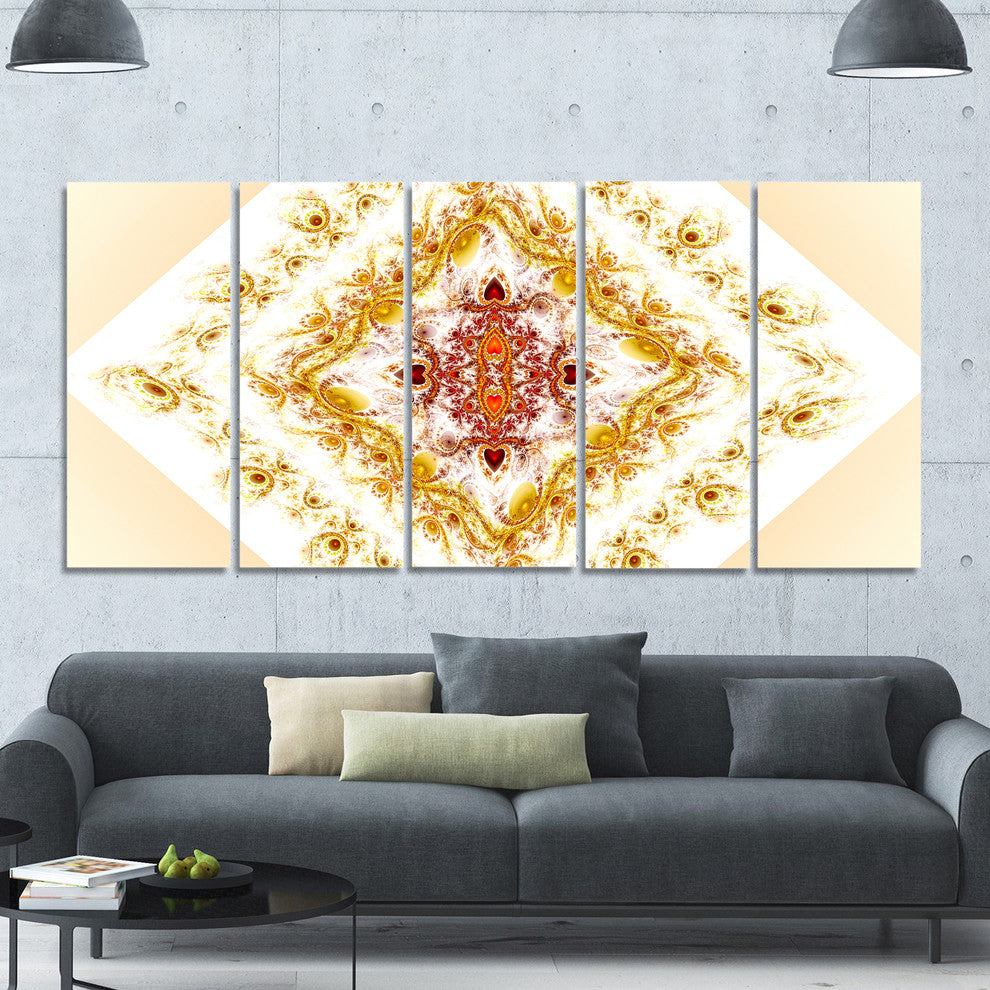 Yellow Rhombus Fractal Design, Abstract Wall Art Canvas, 60"x28", 5 Panels