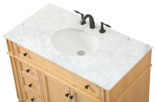 Home Living Vanity with Carrara White Marble Countertop, Natural Wood, 40", Single Sink