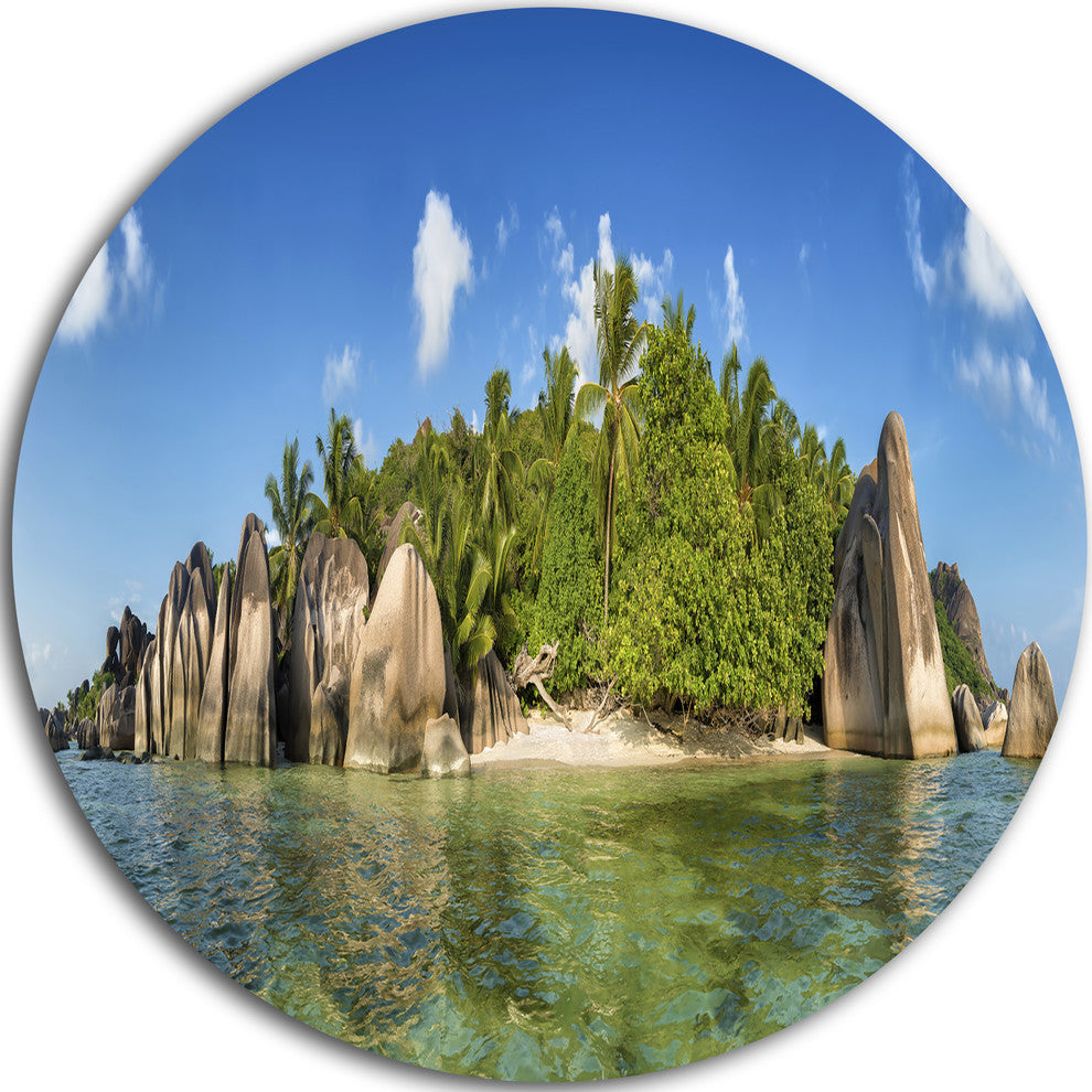 Anse Lazio Beach Seychelles Panorama, Seashore Disc Metal Artwork, 11"