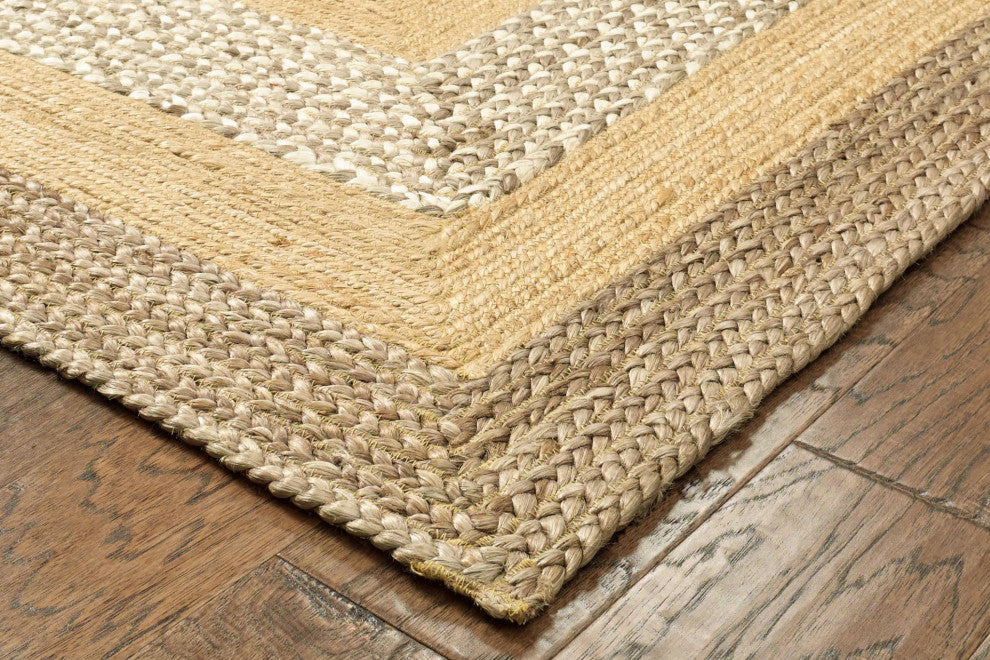 4" x 6" Tan and Beige Bordered Area Rug