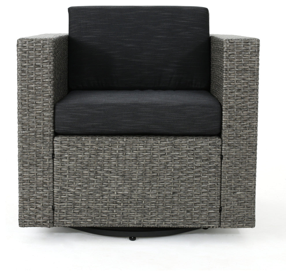 GDF Studio Venice Outdoor Wicker Swivel Club Chair, Mix Black/Dark Gray, Single