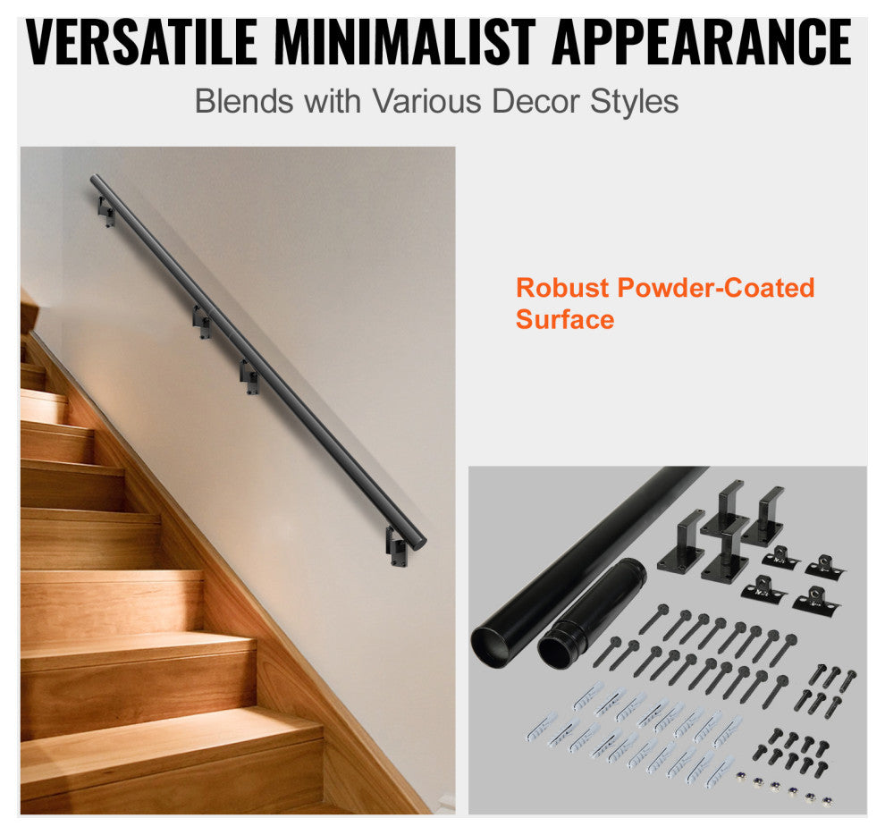 VEVOR 7 ft Wall-Mount Handrail Stair Railing Aluminum Alloy w/ Installation Kit