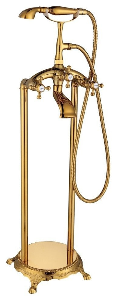 ADM Freestanding Tub Filler Handheld Shower Spray, Titanium Gold, 59" Hose