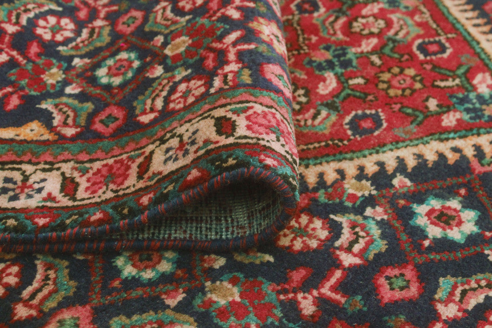 Fine Vintage Distressed Nestor Navy/Red Runner, 3'7x10'3