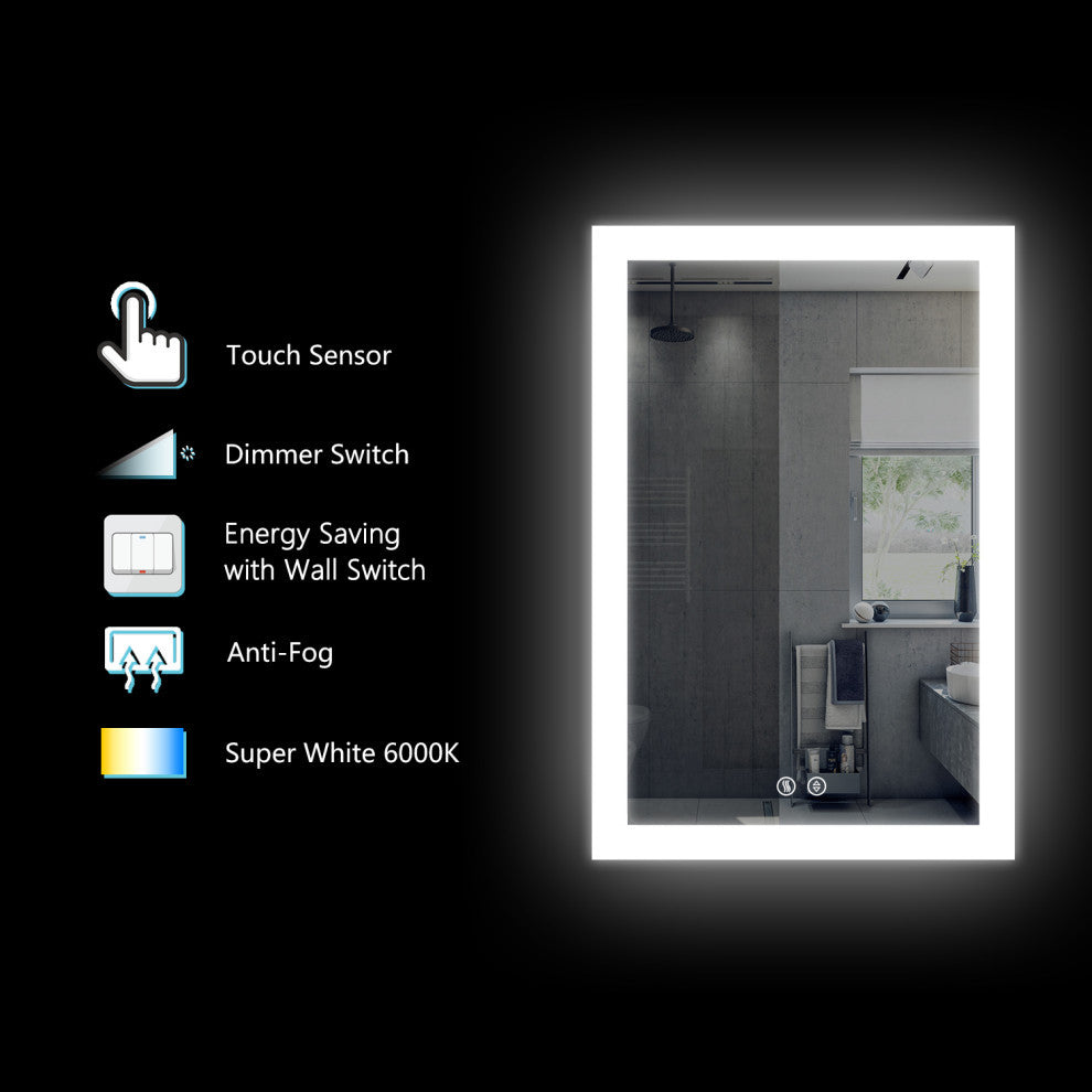 Vanity LED Lighted Backlit Wall Mounted Bathroom Mirror, 24x36", 2 Buttons