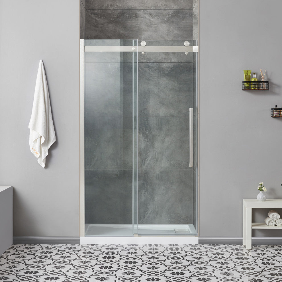 Bel Soft-Close Base/Door Alcove Shower Kit, Satin Nickel, 48"