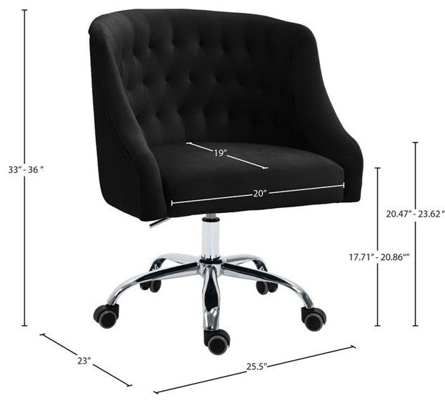 Elegant Office Chair, Velvet Seat & Buttonless Tufted Round Back, Black/Chrome