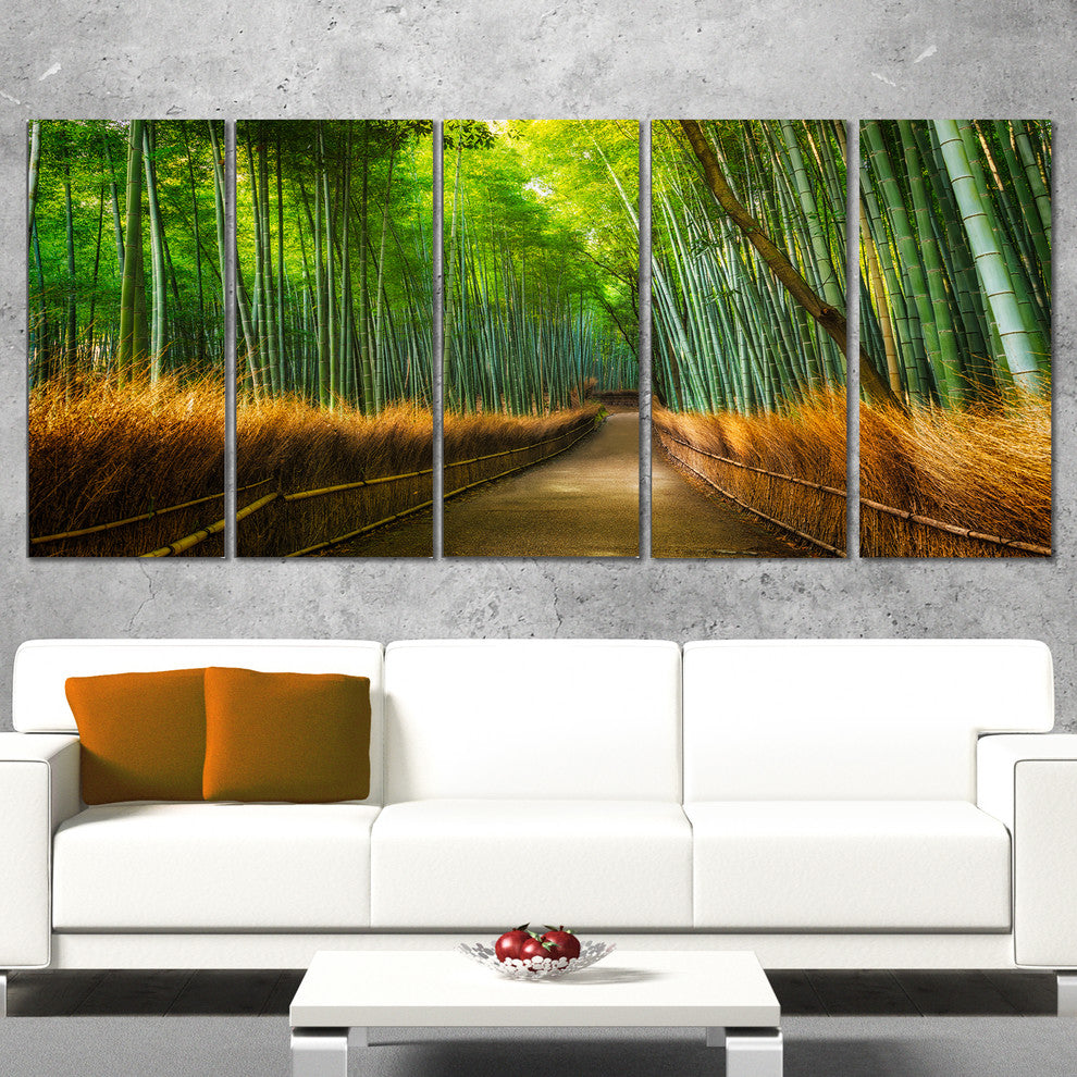 "Arashiyama Bamboo Grove Japan" Oversized Forest Wall Art, 5 Panels, 60"x28"