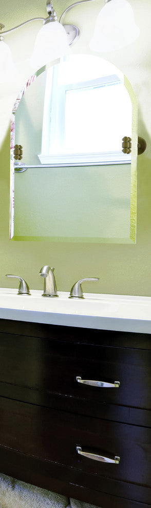Frameless Arched Top Beveled Edge Tilt Mirror, Antique Bronze