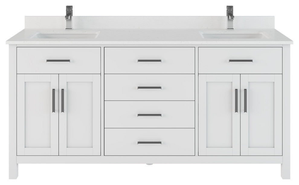 Kali Vanity with Power Bar and Drawer Organizer, White, 72"