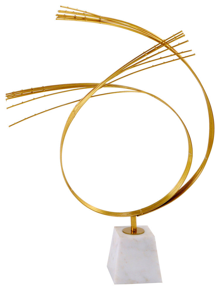 Agra Statue Small Gold Finish on Metal with White Marble Base