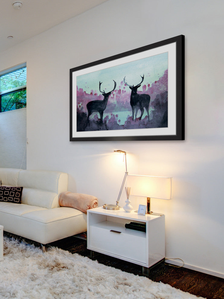 "Watercolor Moose" by Christine Lindstrom Framed Painting Print, 45x30