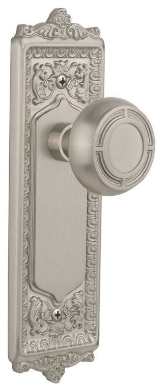 Double Egg & Dart Plate With Round Clear Mission Knob, Satin Nickel