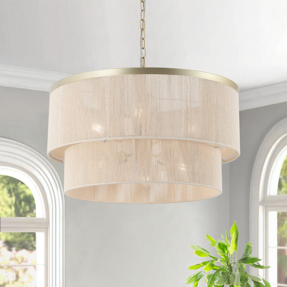 GetLedel 23.8" 6-Light Dimmable Handwoven Drum Chandelier, Gold