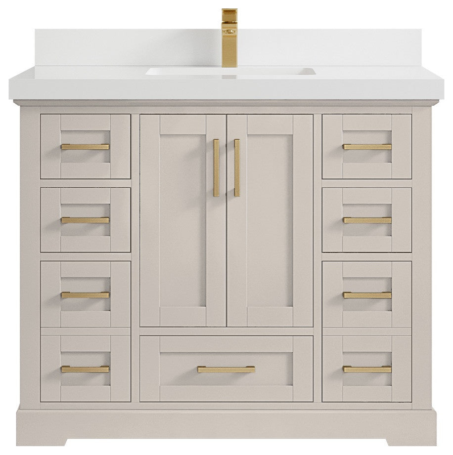 Boston 42" Single Sink Bath Vanity in Fine Grain 2" White Quartz