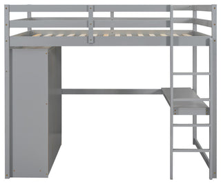 Gewnee Wood Full Size Loft Bed with Built-in Wardrobe