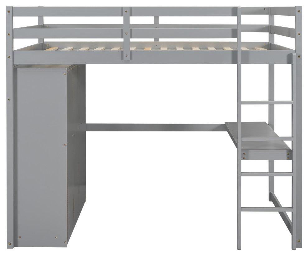 Gewnee Wood Full Size Loft Bed with Built-in Wardrobe