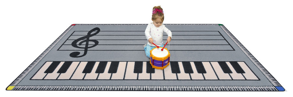 Kid Essentials Rug, Play Along, Gray With Keys, 5'4"x7'8"