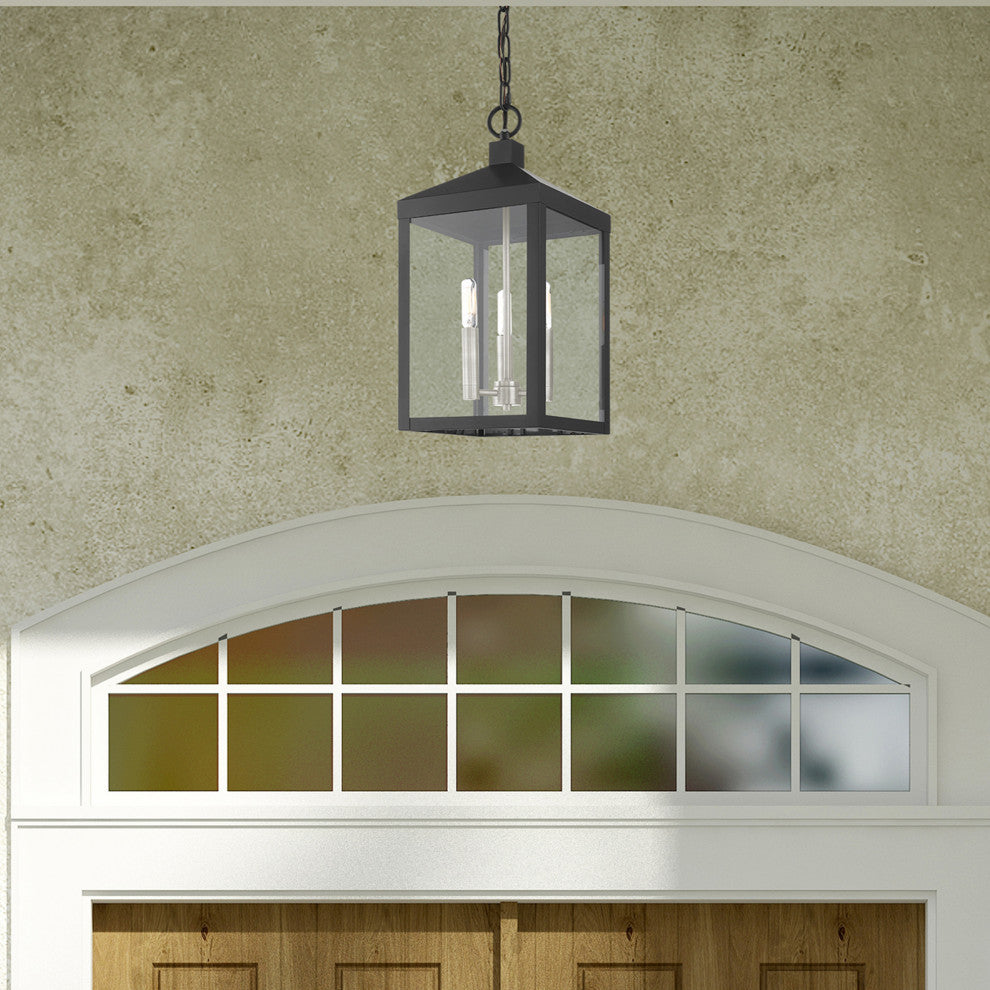 Livex Nyack 3 Light Black/Brushed Nickel Cluster Medium Outdoor Pendant Lantern