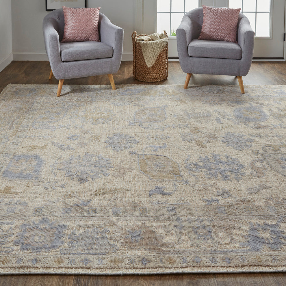 Weave & Wander Tierney Eco Friendly PET Oushak Rug, Ivory Tan/Stone Blue, 2' X 3