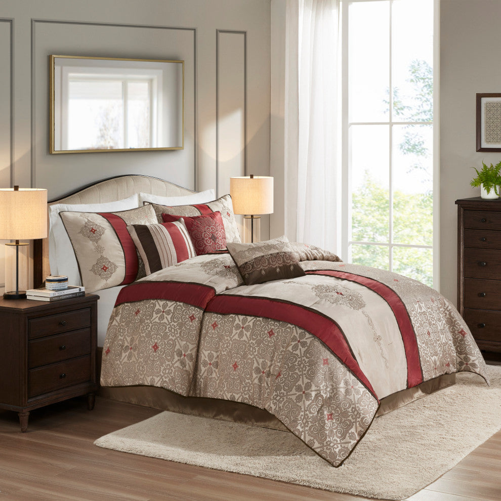 Madison Park Jacquard-Pieced 7-Piece Comforter Set With Embroidery, Queen