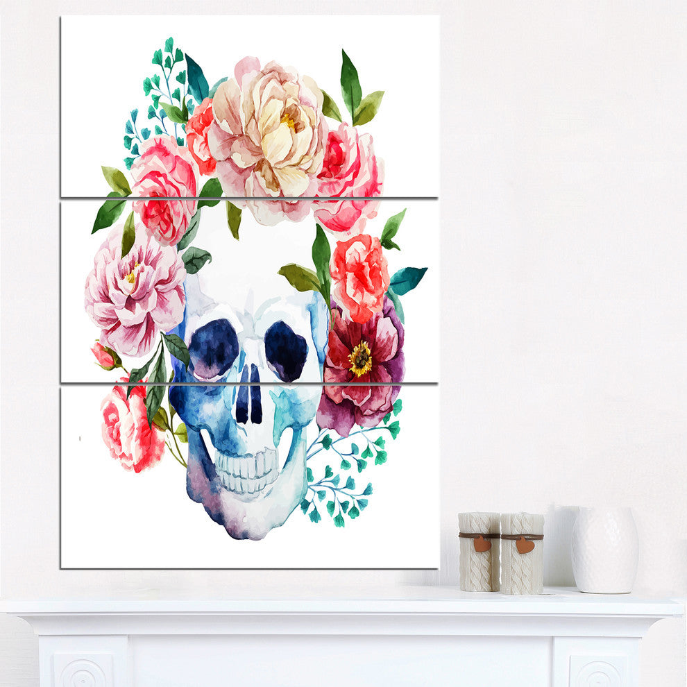 "Skull Bouquet Vector Art" Glossy Metal Wall Art, 3 Panels, 28"x36"