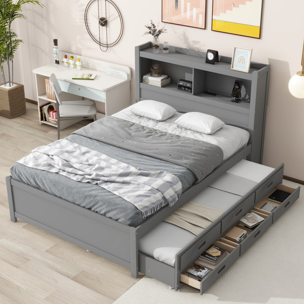 Gewnee Full Size platform bed with trundle