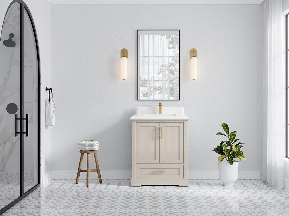 Boston 30" Single Sink Bath Vanity in Fine Grain 1.5" White Quartz