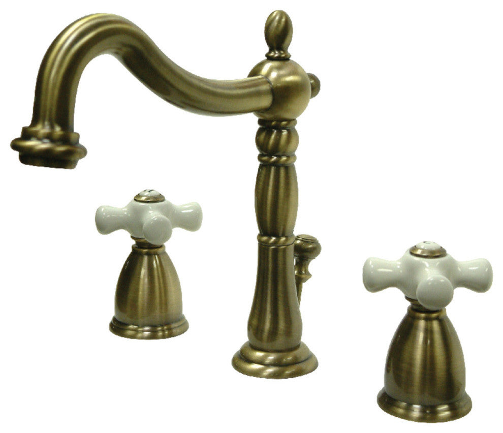 Kingston Brass Widespread Bathroom Faucet With Brass Pop-Up, Antique Brass
