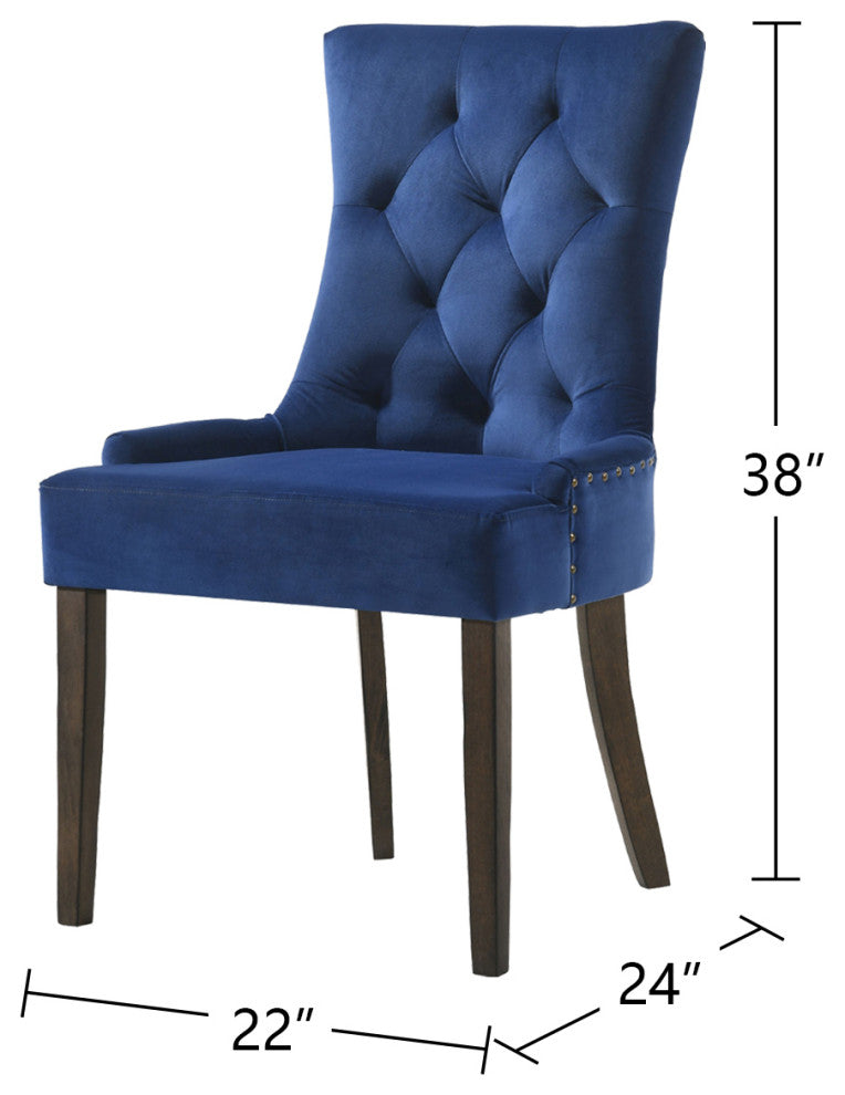 Set of 2 Blue Velvet Side Chair, Espresso Finish