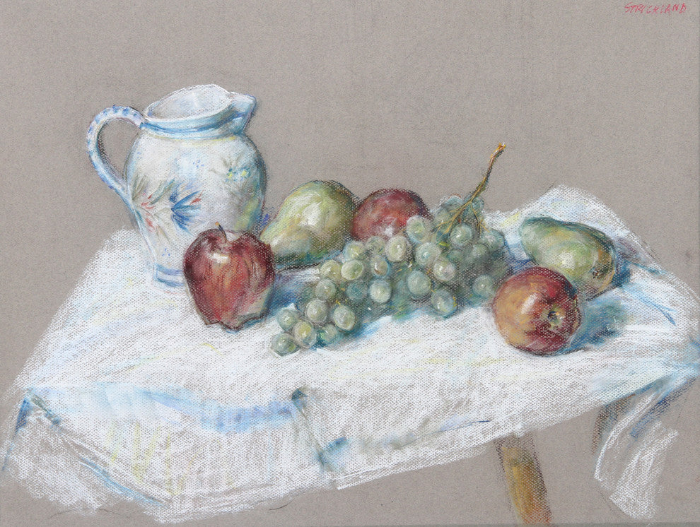 Thomas Strickland "Still Life With Fruit and Pitcher" Pastel Drawing