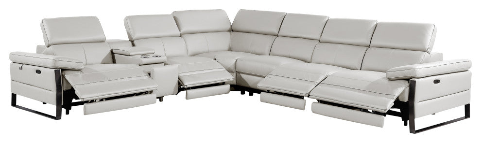 Antonio Italian Leather 7-Piece L-Shaped Power Reclining Sectional, Light Gray