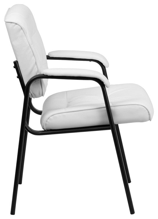 White Leather Executive Side Reception Chair With Black Frame Finish